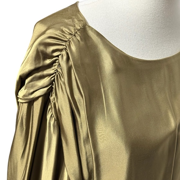 NWOT Anthropologie Balloon Sleeve Silky Blouse Olive Green Keyhole Back XL - Picture 12 of 12